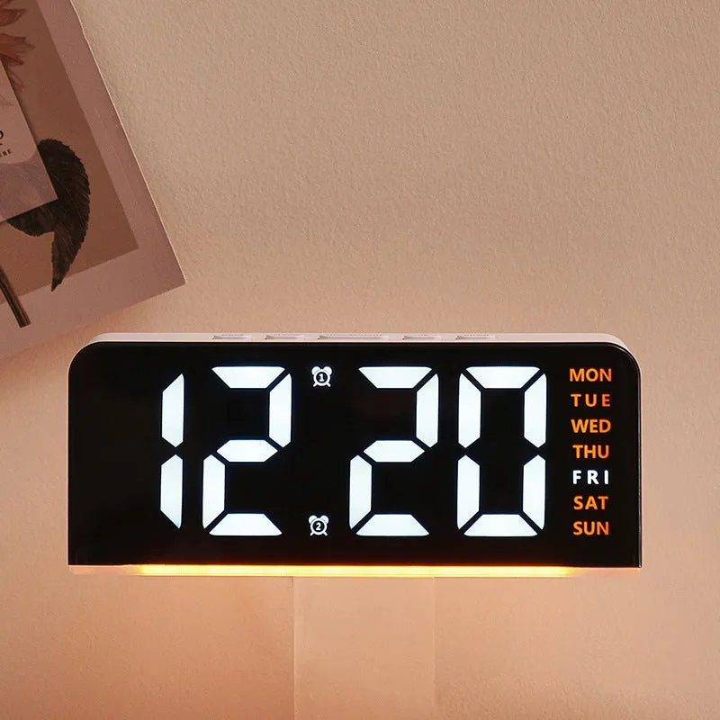 Plastic electronic alarm clock with LED display, 10mm thickness, available in multiple colour combinations
