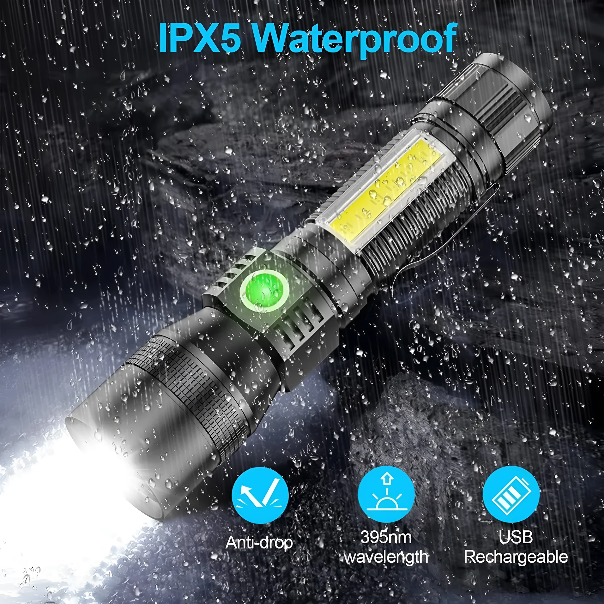 Multifunctional magnet USB charging strong light focusing flashlight in aluminium alloy