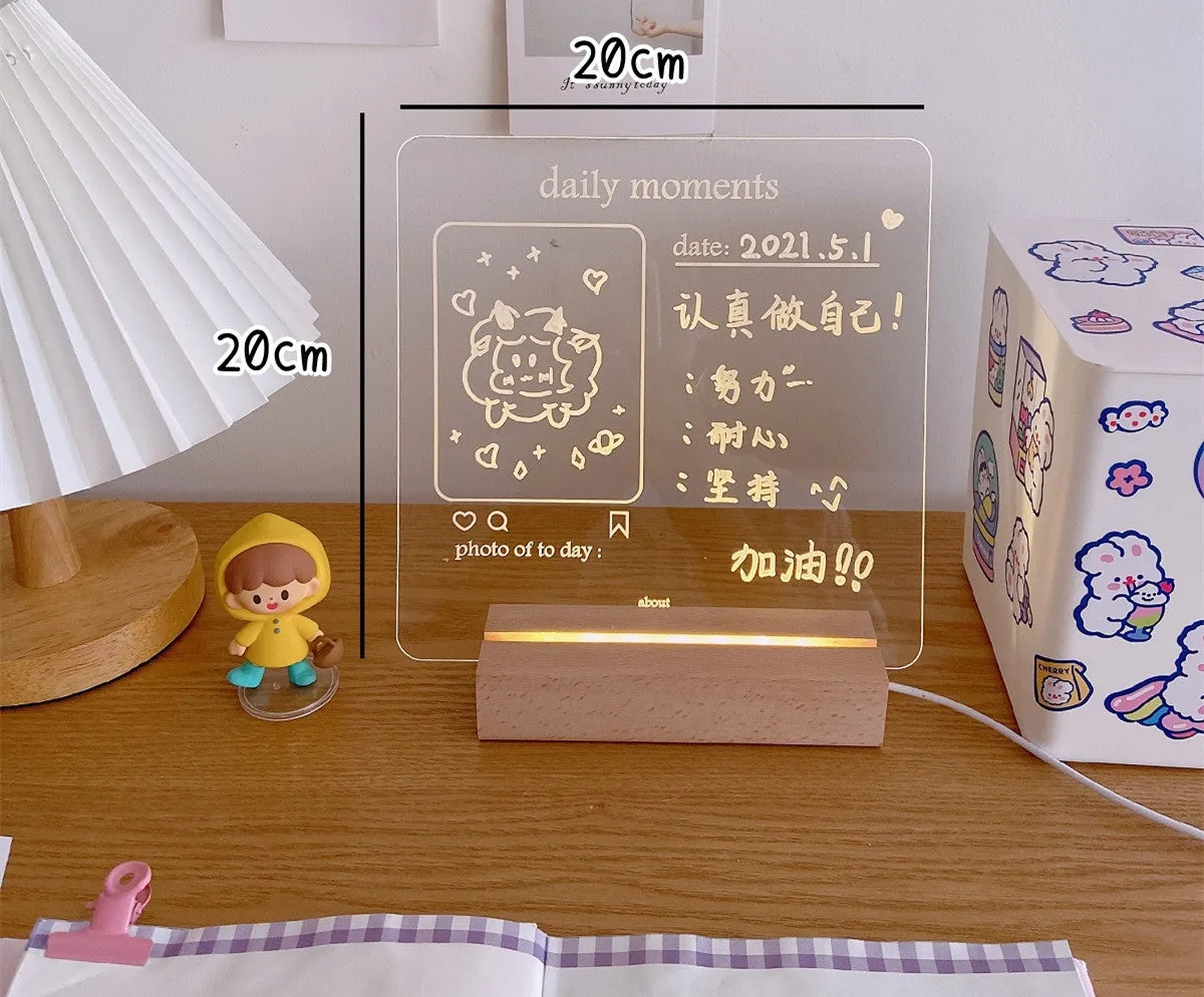 LED bedside lamp with optional message board designs including bear shape and square formats