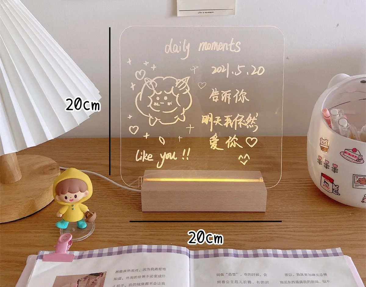 LED bedside lamp with optional message board designs including bear shape and square formats