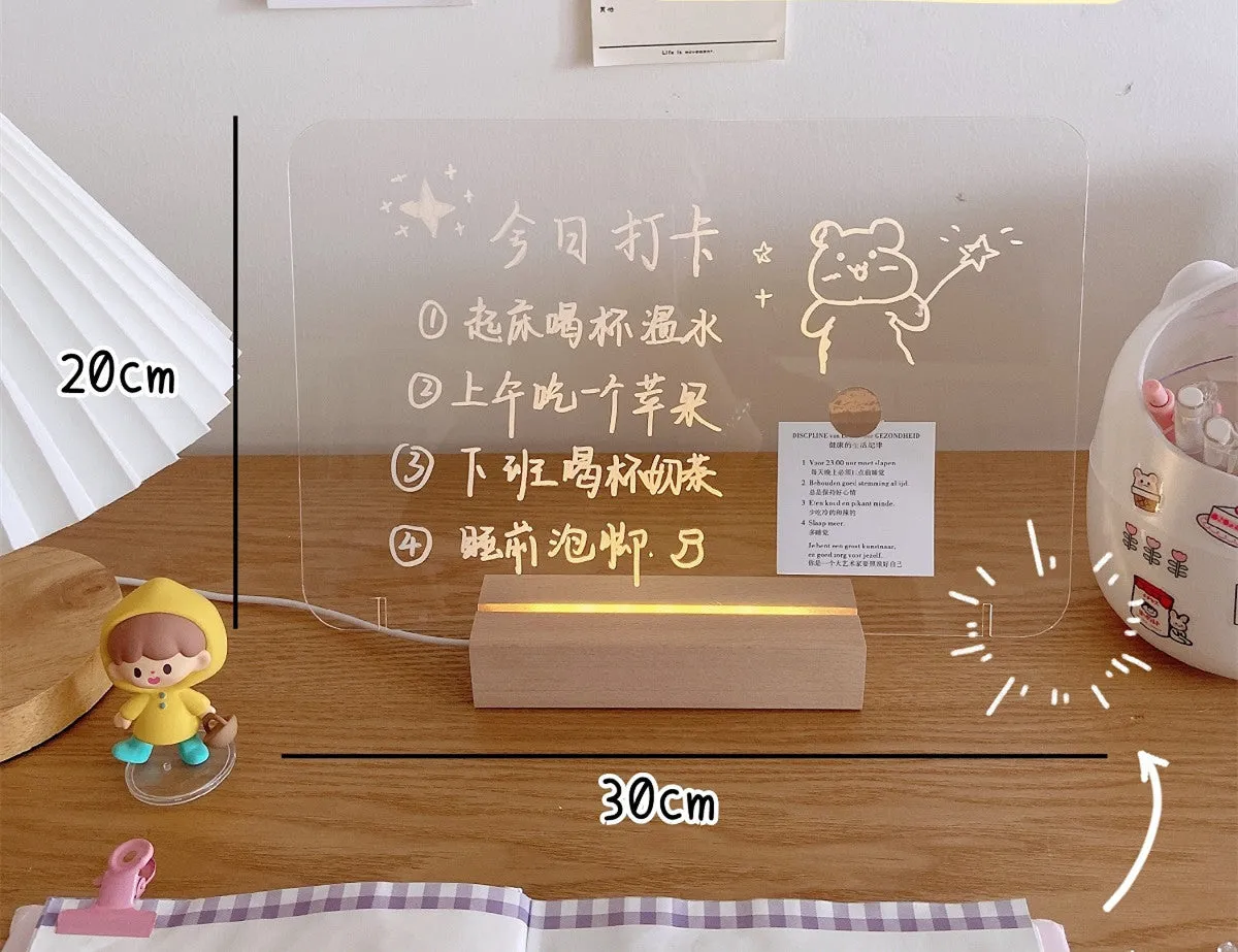 LED bedside lamp with optional message board designs including bear shape and square formats