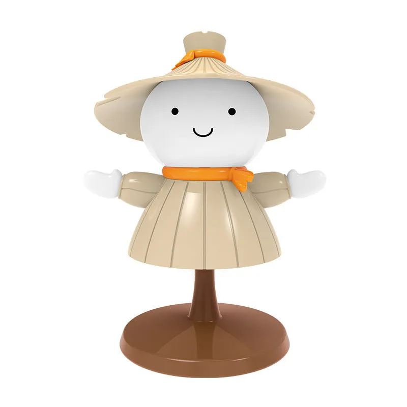 Brown scarecrow cartoon small night lamp on bedside table with USB cable