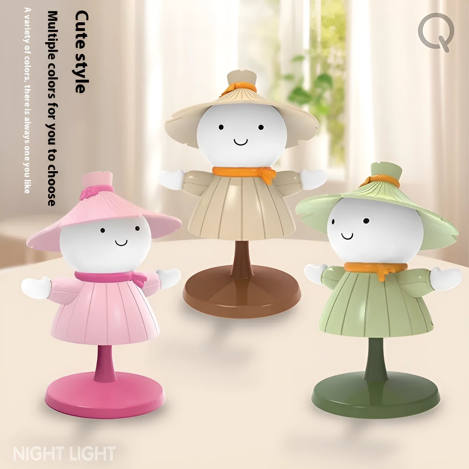 Brown scarecrow cartoon small night lamp on bedside table with USB cable