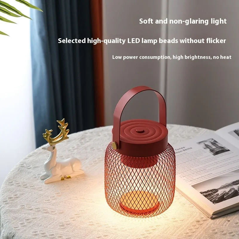 Red metal Nordic-style touch-sensing mini wall night lamp with 7W tricolor dimmable light