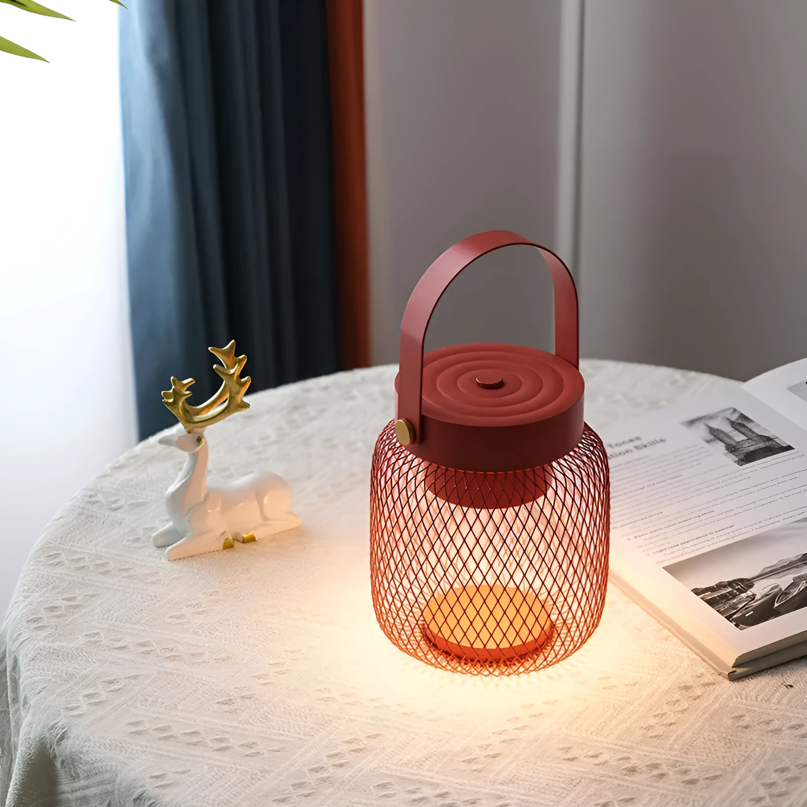 Red metal Nordic-style touch-sensing mini wall night lamp with 7W tricolor dimmable light