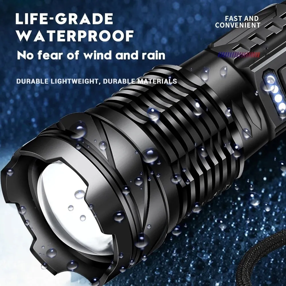 Aluminium alloy 30W LED power torch with telescopic zoom on a dark background