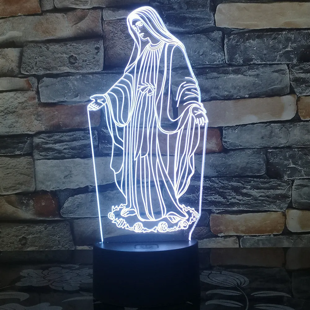 3D LED night light with laser-engraved acrylic plate showing dual-ring light pattern, on an ABS base.