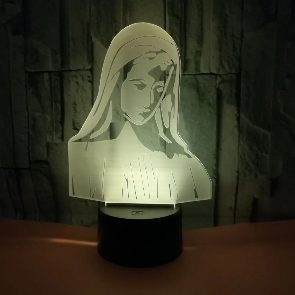 3D LED night light with laser-engraved acrylic plate showing dual-ring light pattern, on an ABS base.