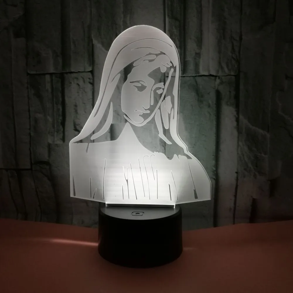 3D LED night light with laser-engraved acrylic plate showing dual-ring light pattern, on an ABS base.