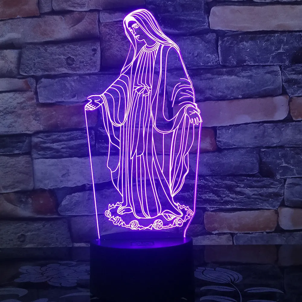 3D LED night light with laser-engraved acrylic plate showing dual-ring light pattern, on an ABS base.