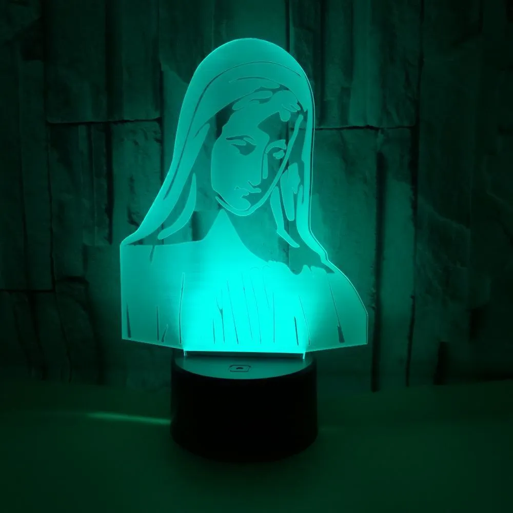 3D LED night light with laser-engraved acrylic plate showing dual-ring light pattern, on an ABS base.
