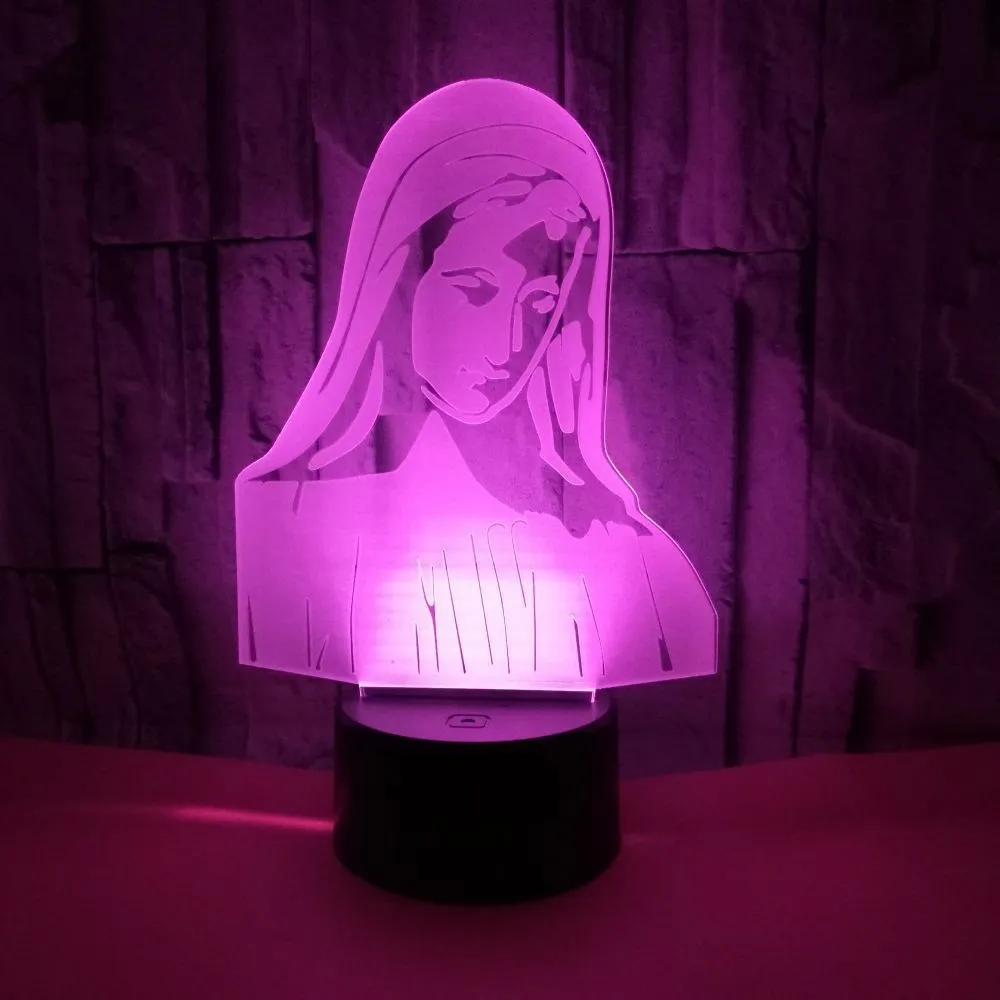3D LED night light with laser-engraved acrylic plate showing dual-ring light pattern, on an ABS base.