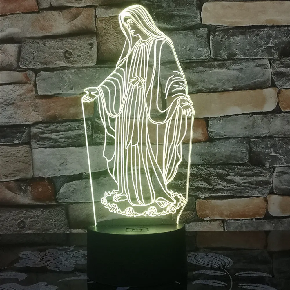 3D LED night light with laser-engraved acrylic plate showing dual-ring light pattern, on an ABS base.