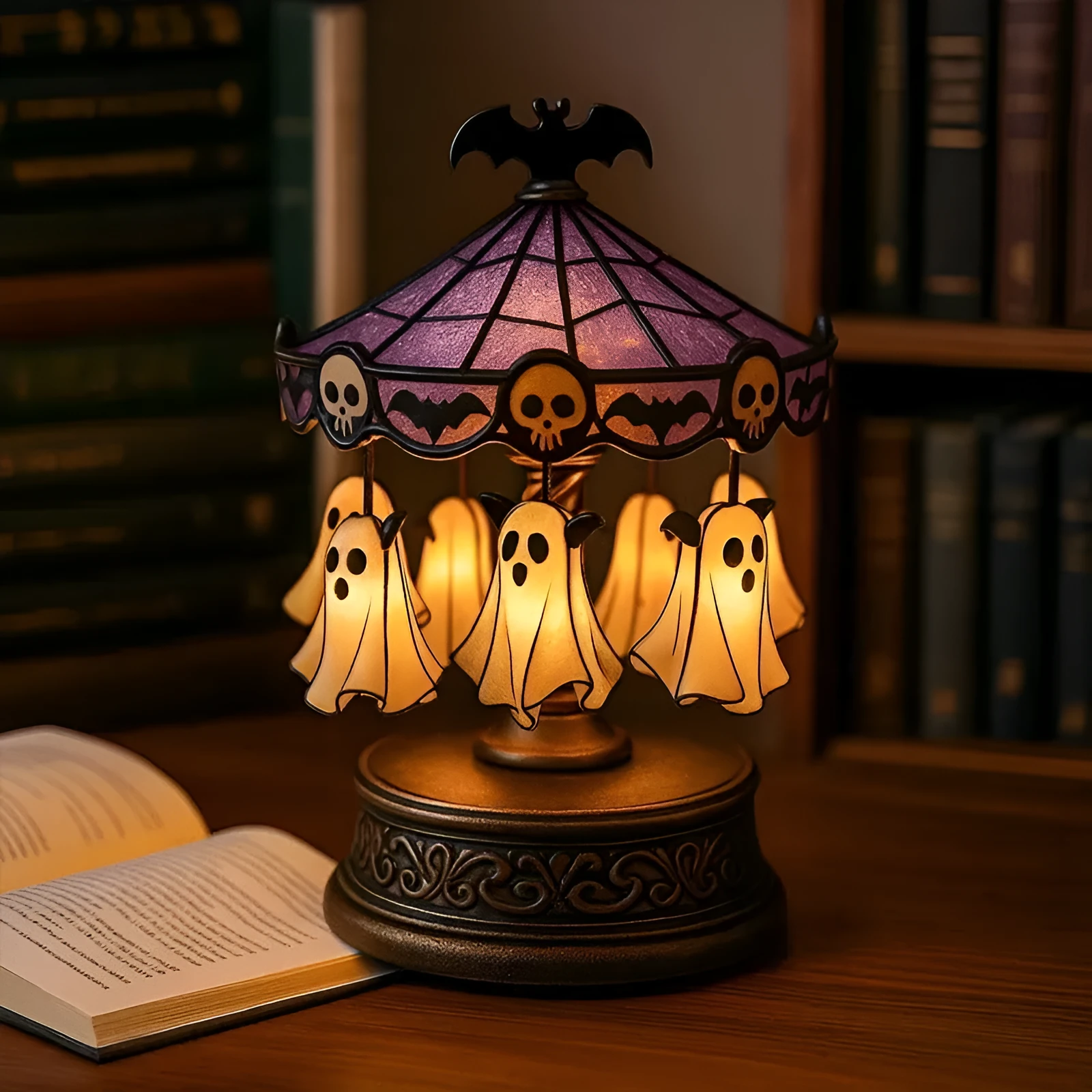Ghost carousel night light in Lamp colour with European-style decoration and artificial materials