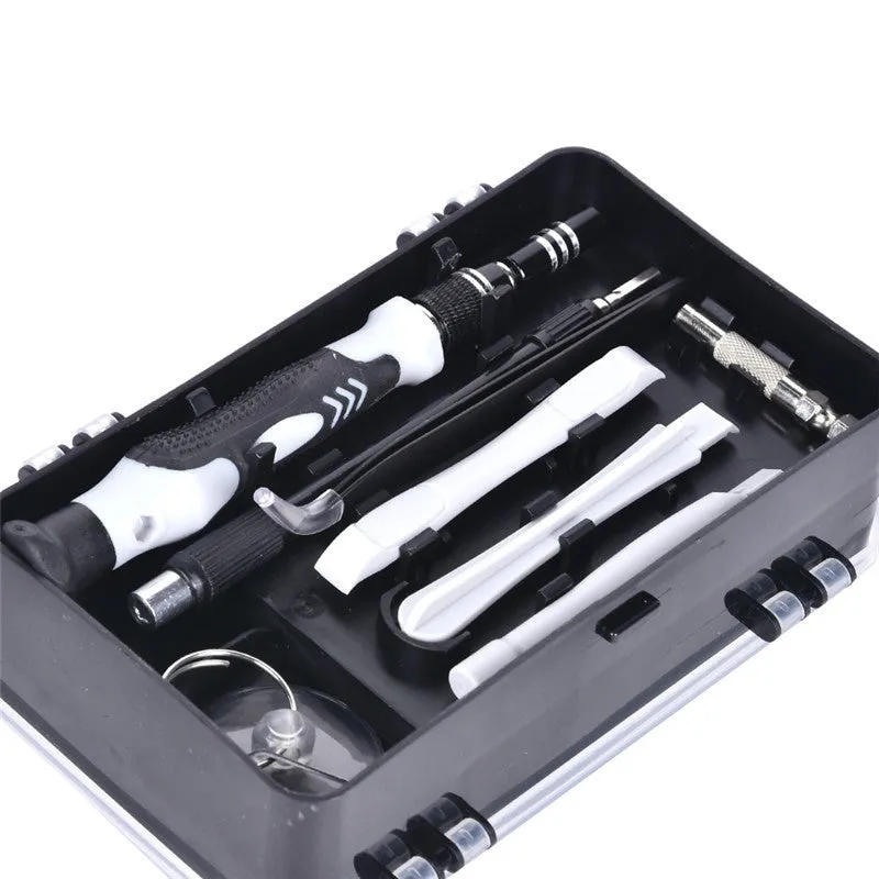 117 in 1 CRV magnetic screwdriver set with flexible extension shaft for electronics repair in a black case.