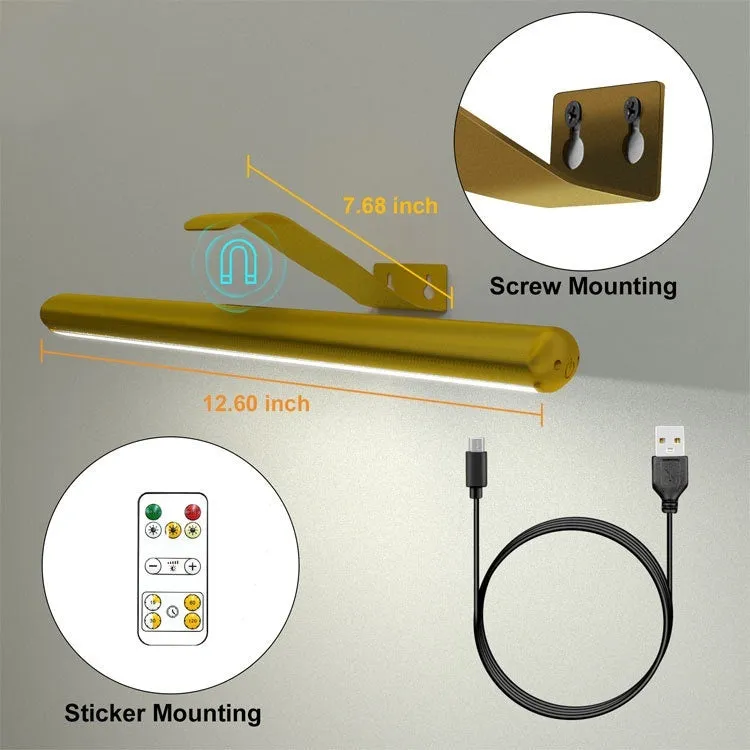 Oval rechargeable magnetic oil painting lamp with remote control mounted on bathroom mirror, gold finish