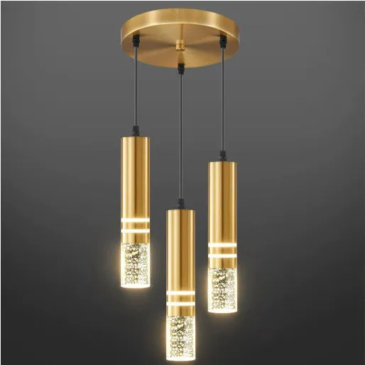 LED straight crystal chandelier with three disc heads in iron frame as dining room fixture