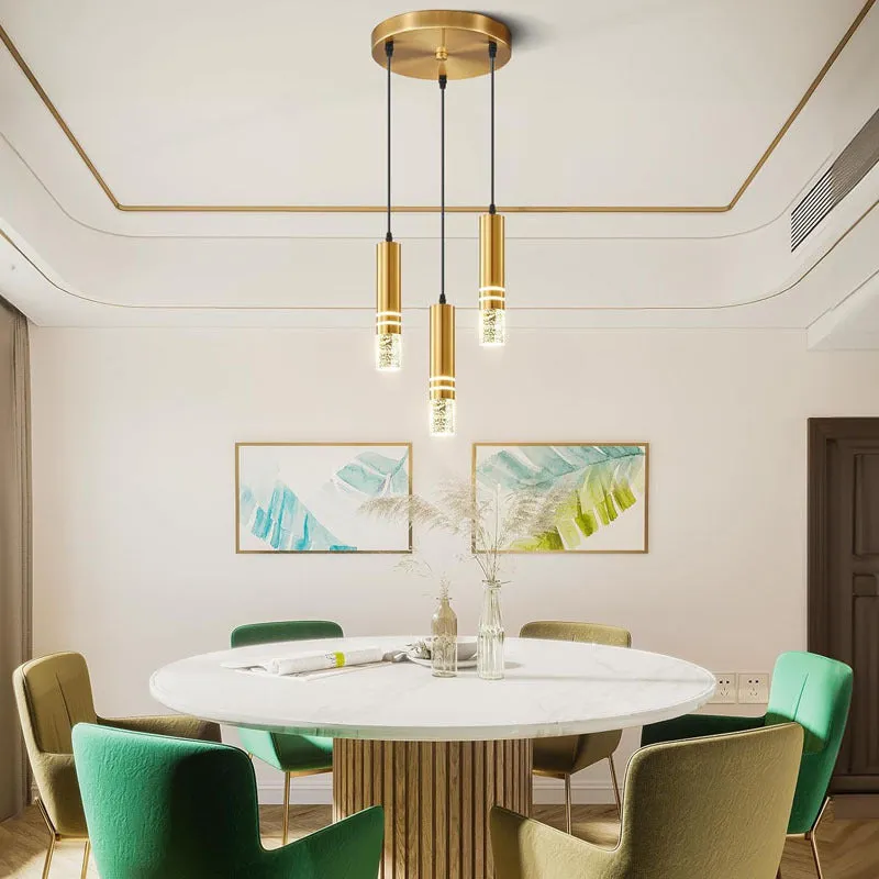 LED straight crystal chandelier with three disc heads in iron frame as dining room fixture