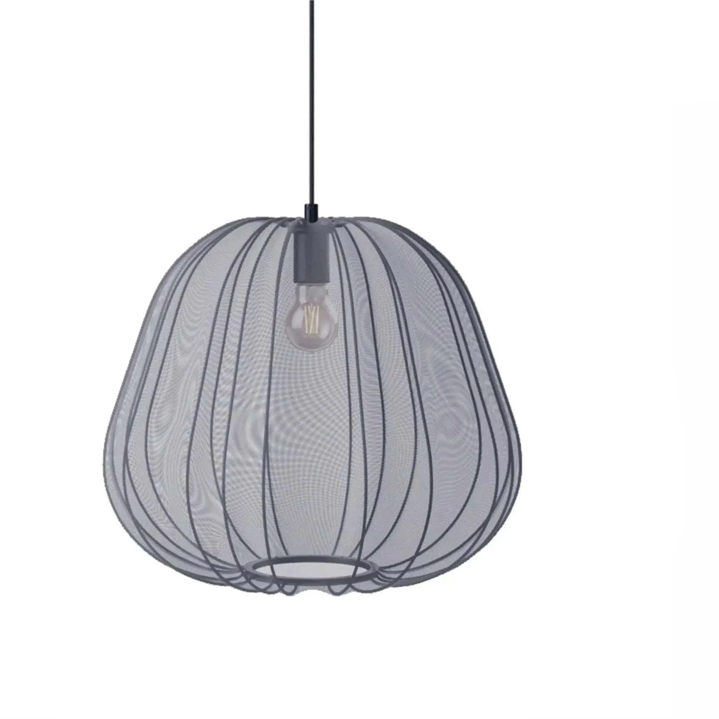 Japanese style net pumpkin ceiling lamp in iron, shown in a grey-blue colour variant.