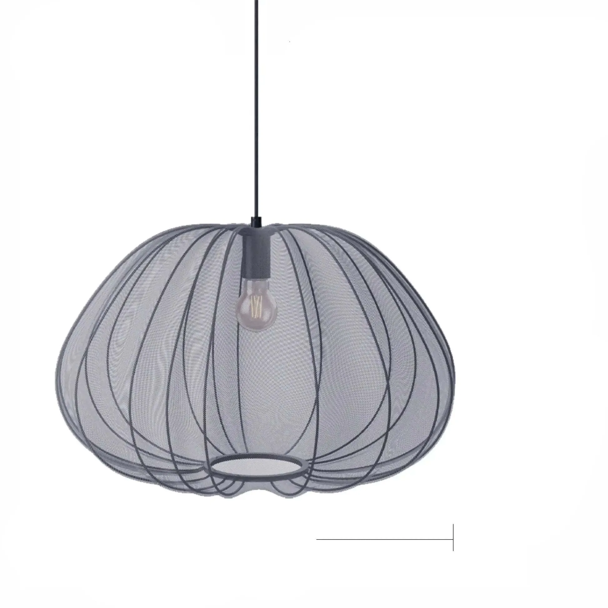Japanese style net pumpkin ceiling lamp in iron, shown in a grey-blue colour variant.