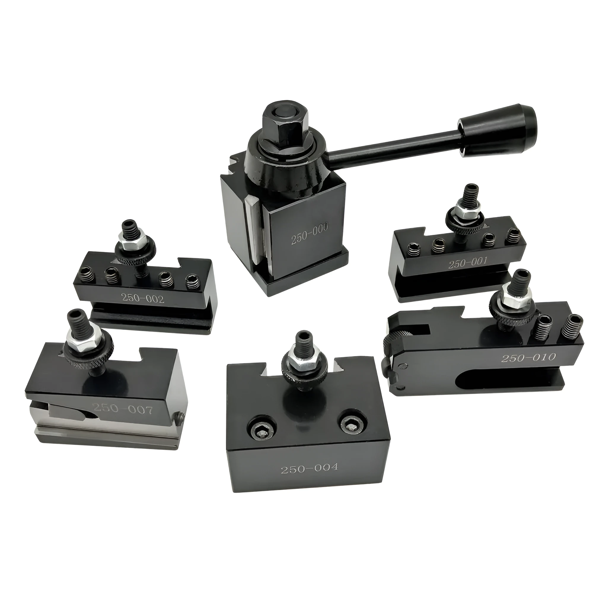 Machifit 250-000 wedge-type steel quick change tool post and holder for a woodworking lathe.
