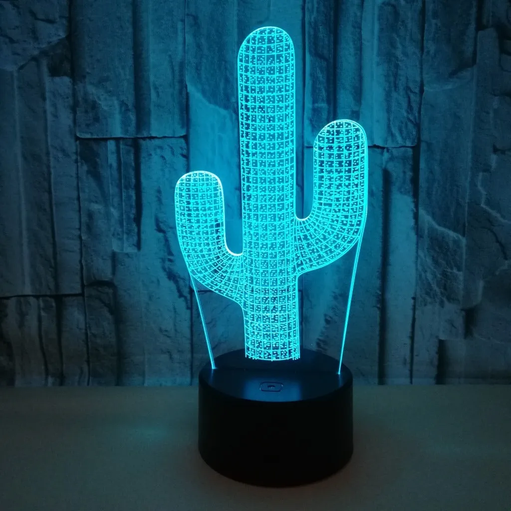 Cactus 3D small night lamp with colourful touch and remote control, USB powered, acrylic and ABS construction