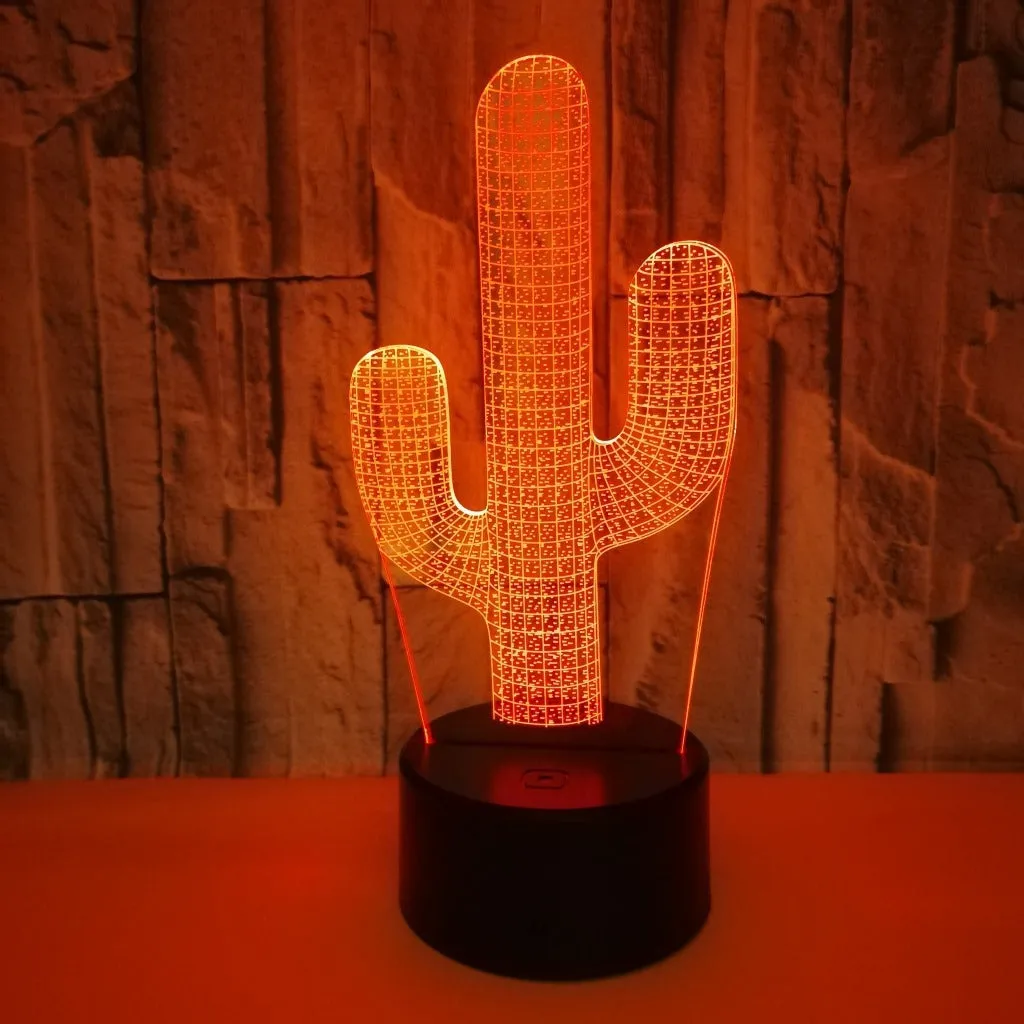 Cactus 3D small night lamp with colourful touch and remote control, USB powered, acrylic and ABS construction