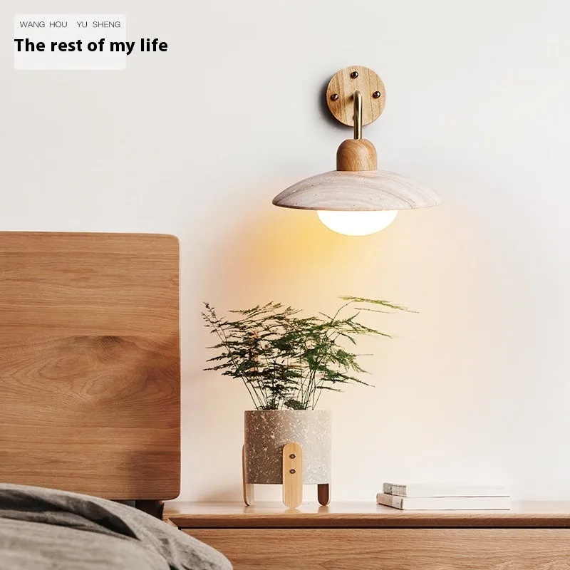 Nordic minimalist LED wall lamp in Black Peach Wood finish with soft decorative light