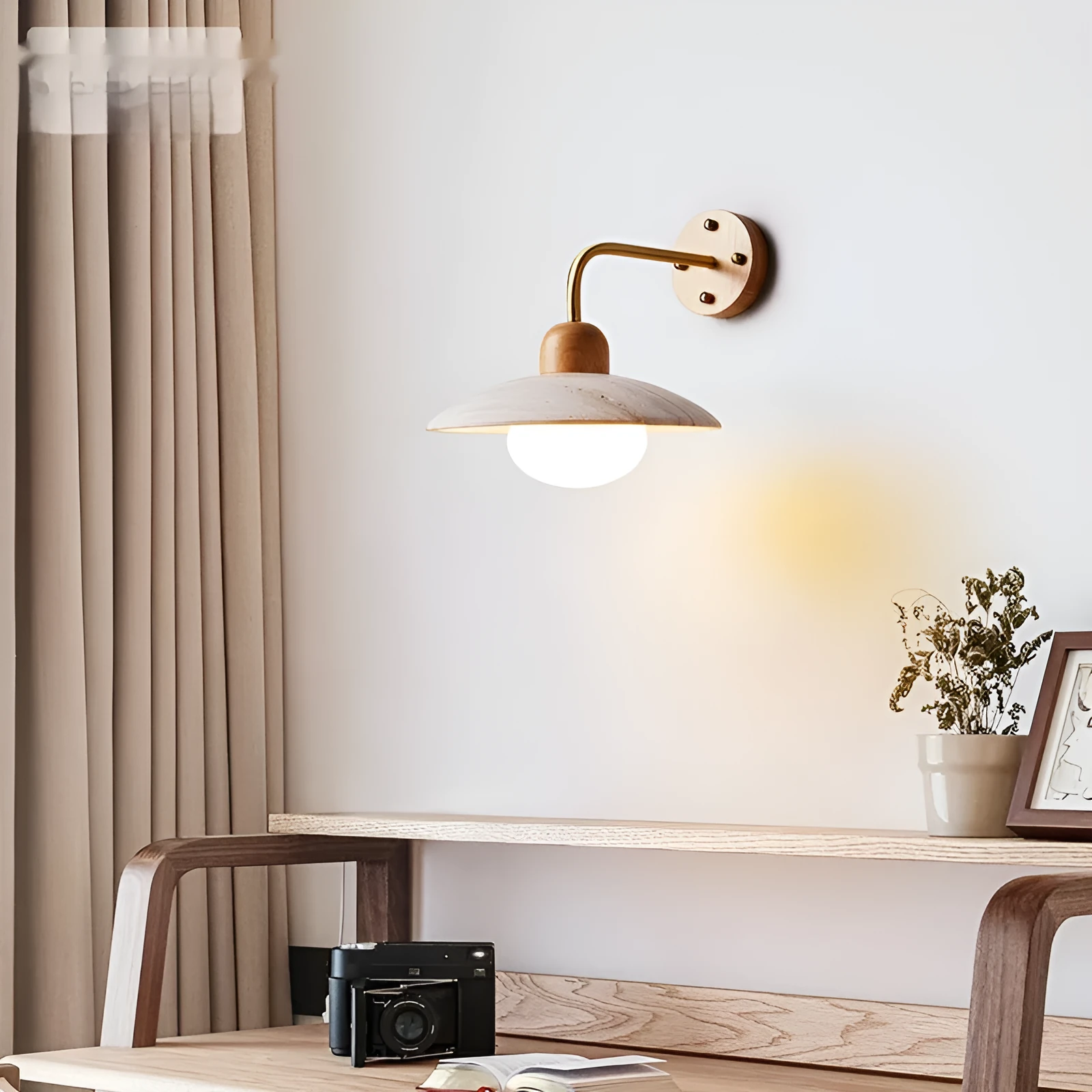 Nordic minimalist LED wall lamp in Black Peach Wood finish with soft decorative light