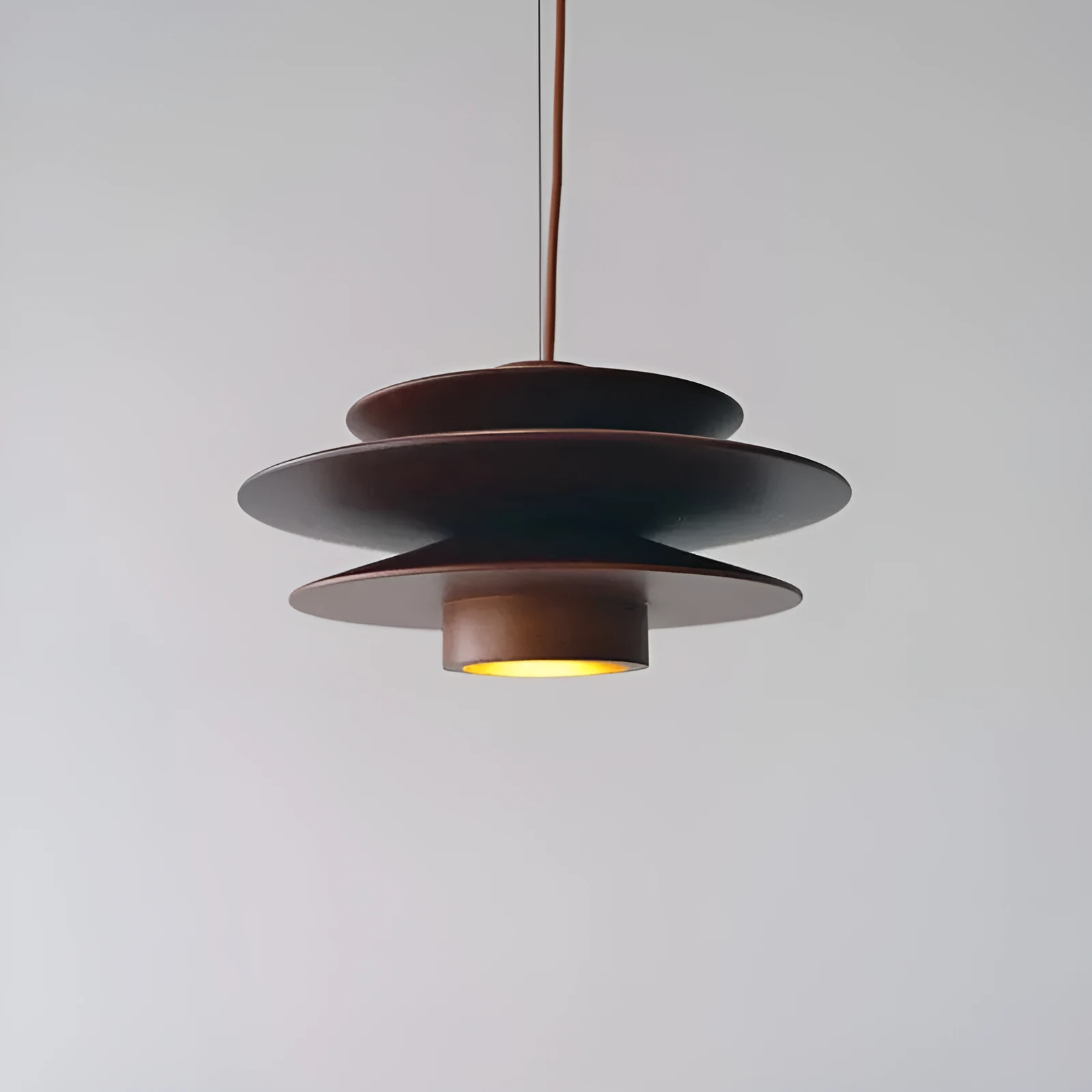 Nordic mid-ancient log style wood ceiling lamp in walnut colour for tea room dining hotel homestay