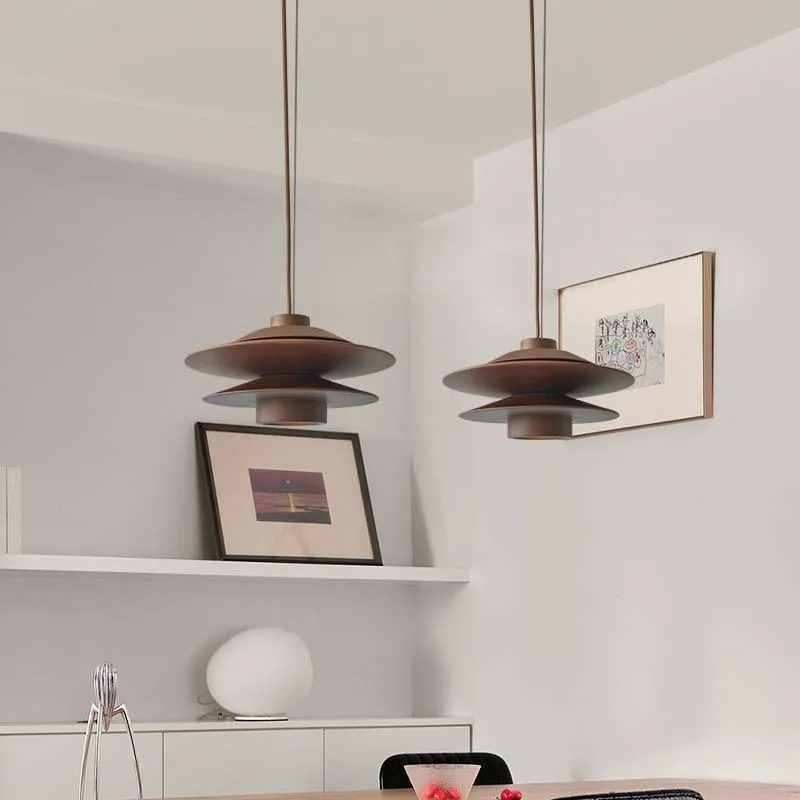 Nordic mid-ancient log style wood ceiling lamp in walnut colour for tea room dining hotel homestay