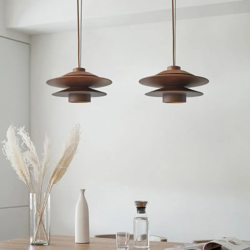 Nordic mid-ancient log style wood ceiling lamp in walnut colour for tea room dining hotel homestay
