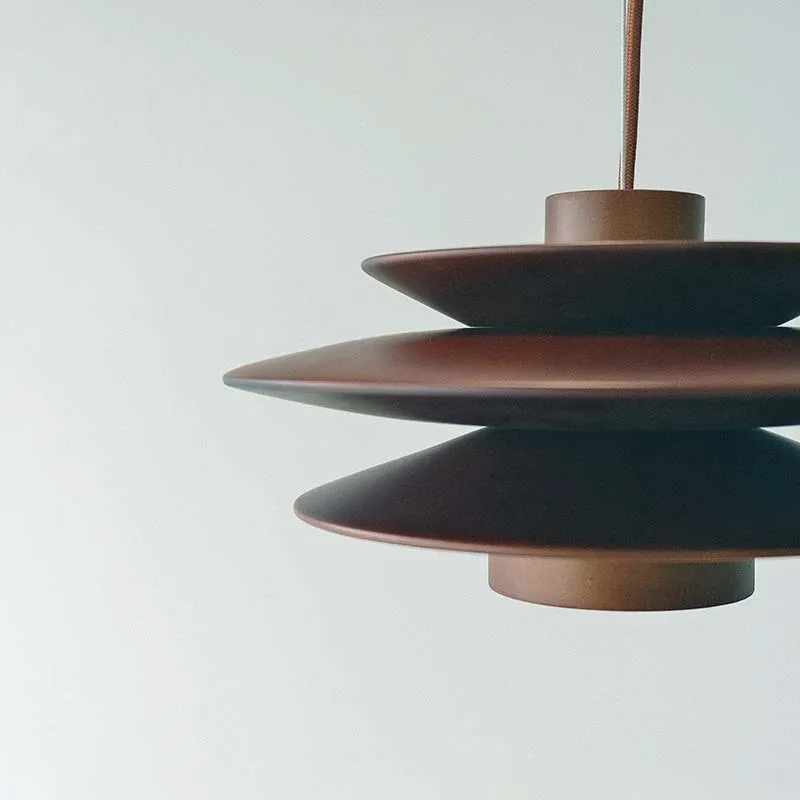 Nordic mid-ancient log style wood ceiling lamp in walnut colour for tea room dining hotel homestay