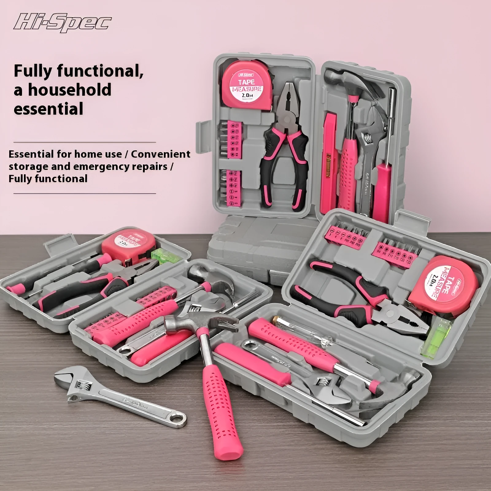 Multifunctional household maintenance toolbox set with carbon steel tools in pink or yellow for home decoration and property maintenance