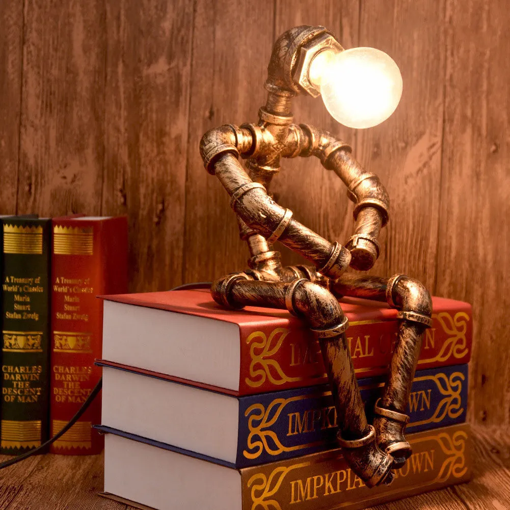Green bronze industrial desk lamp with iron pipe vintage design for bedside or desk