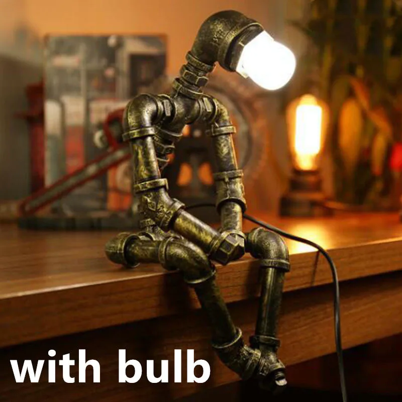 Green bronze industrial desk lamp with iron pipe vintage design for bedside or desk