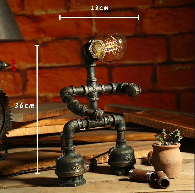 Green bronze industrial desk lamp with iron pipe vintage design for bedside or desk
