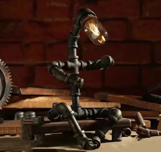 Green bronze industrial desk lamp with iron pipe vintage design for bedside or desk