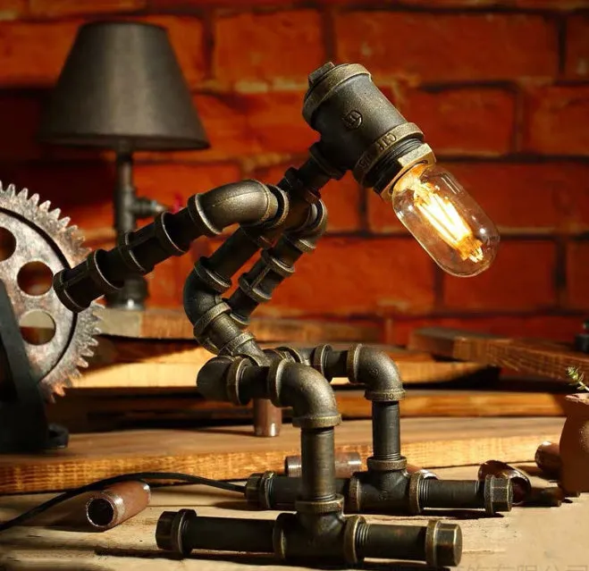 Green bronze industrial desk lamp with iron pipe vintage design for bedside or desk