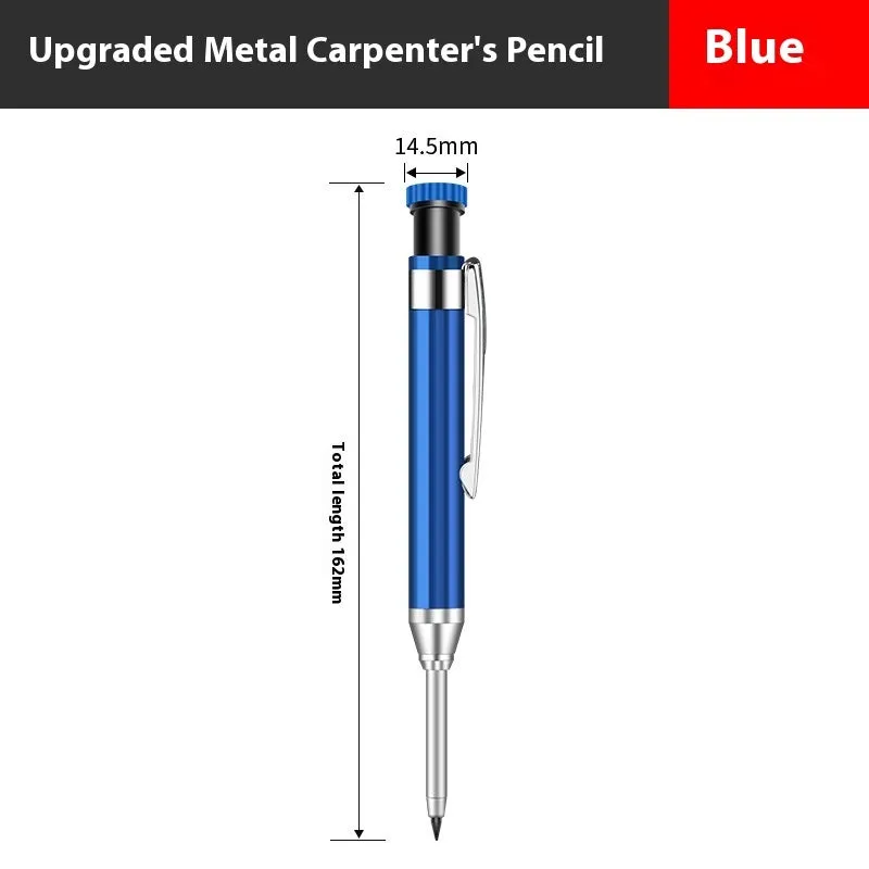 2.8mm metal long head deep hole carpenter's pencil with fine tip, black colour option, on a wooden surface