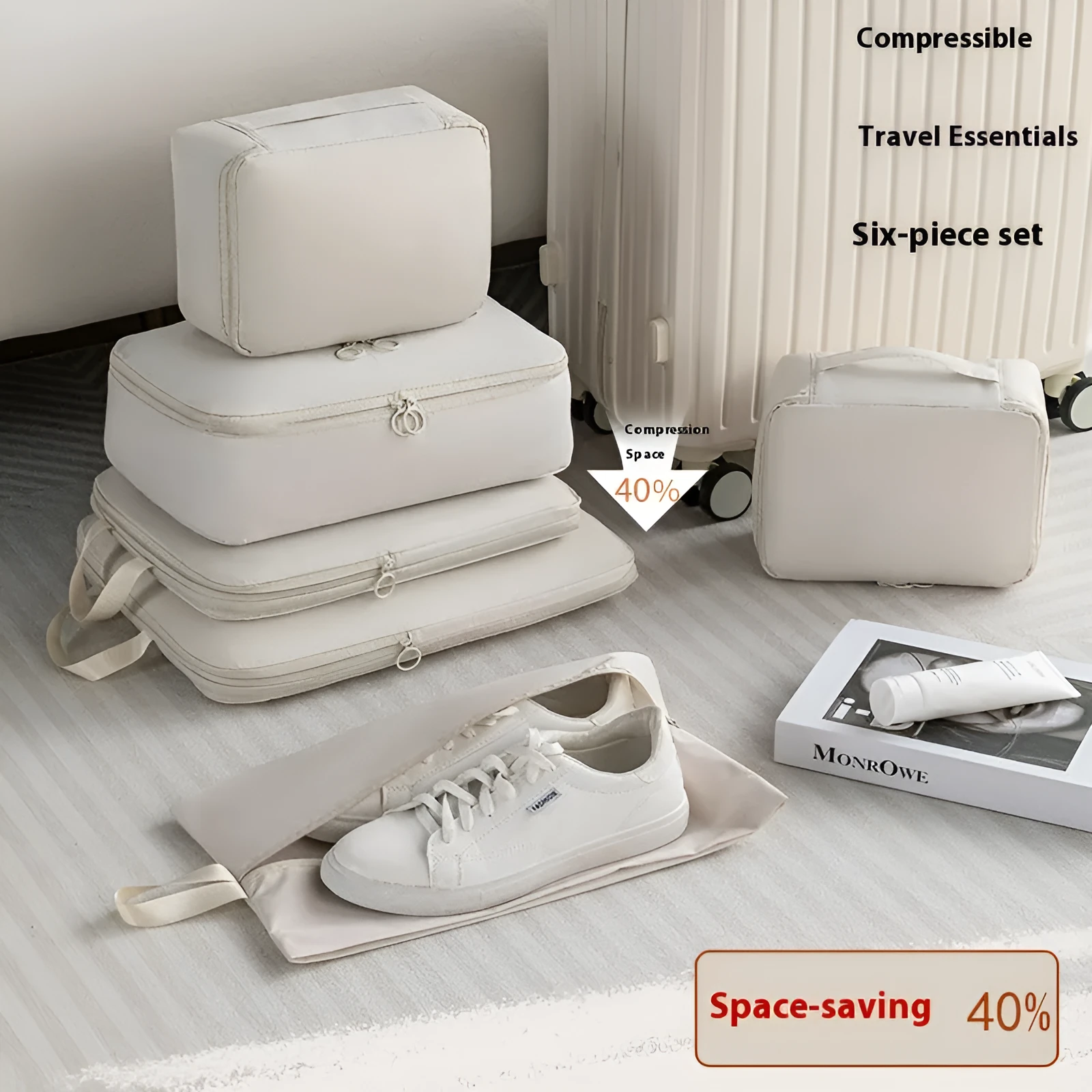 Six-piece compressed clothing luggage set Memory Cloth solid colour Urban Simplicity 36-55L polyester lining leisure travel