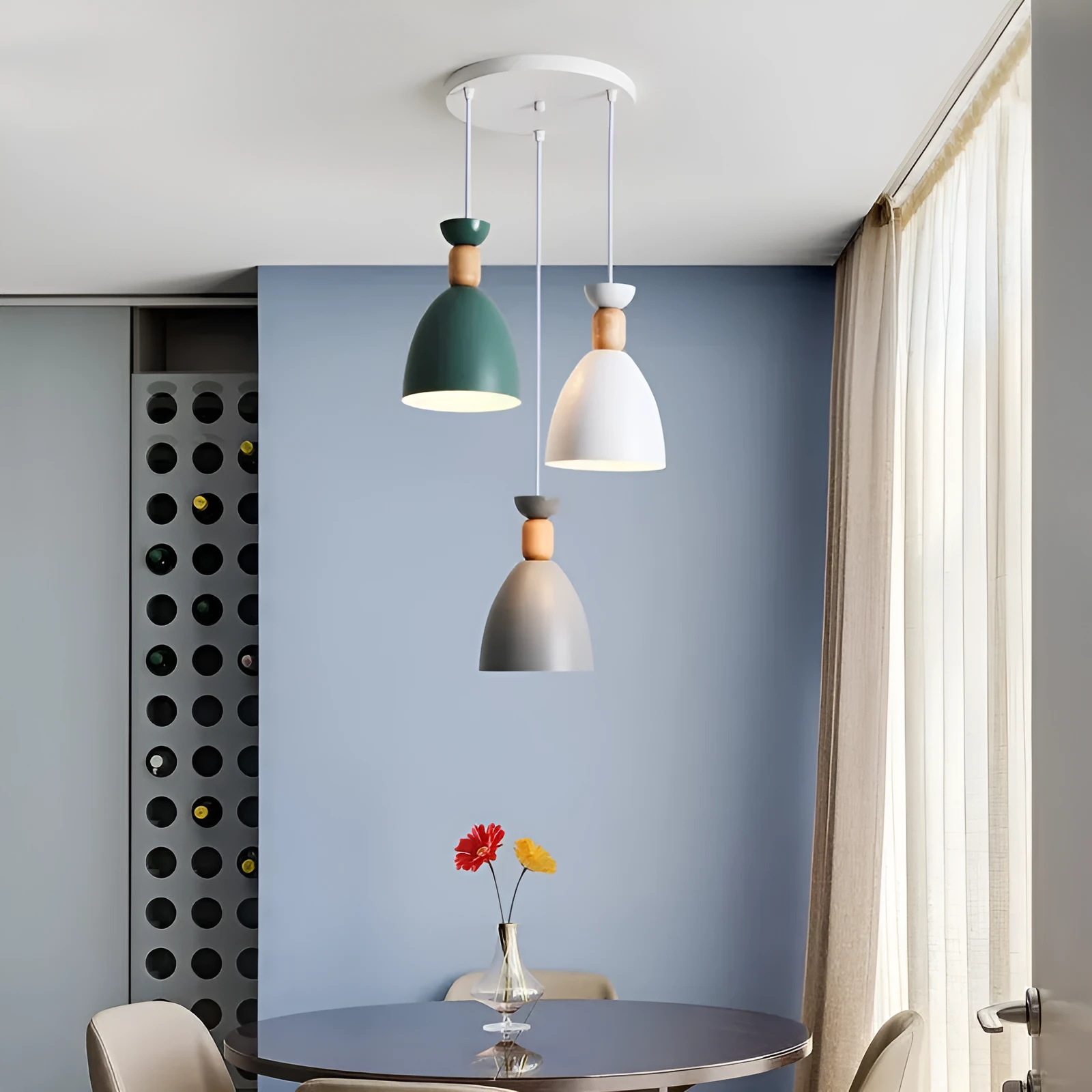 Modern simplicity three-head iron chandelier with disc shades for dining room