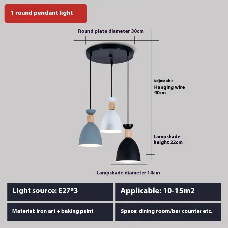 Modern simplicity three-head iron chandelier with disc shades for dining room
