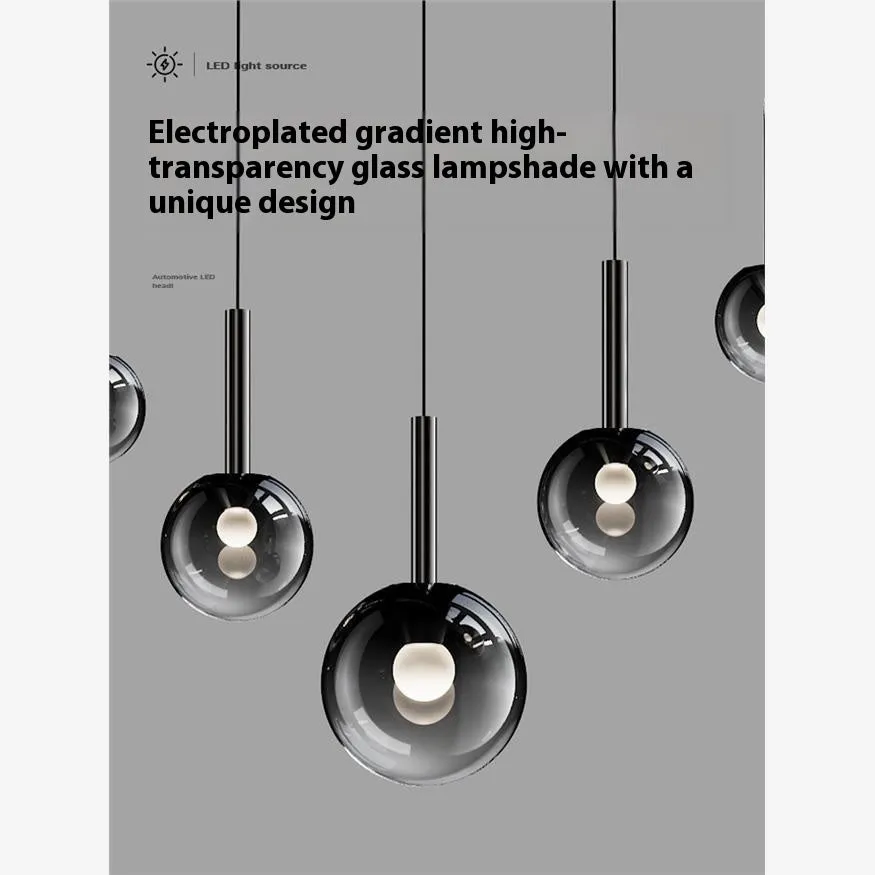 Glass chandelier long rotating staircase chandelier three heads Shiny Black simple modern design