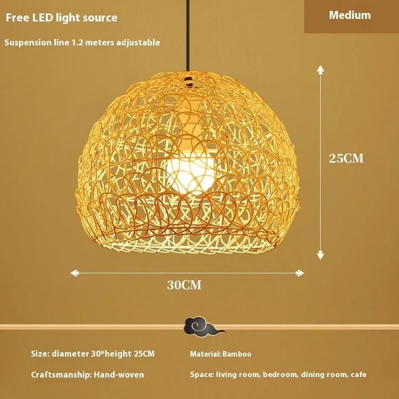 Rattan straw hat chandelier pendant light in 25cm diameter natural colour