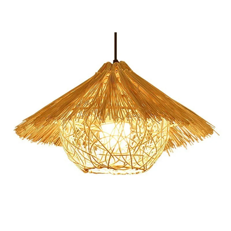 Rattan straw hat chandelier pendant light in 25cm diameter natural colour