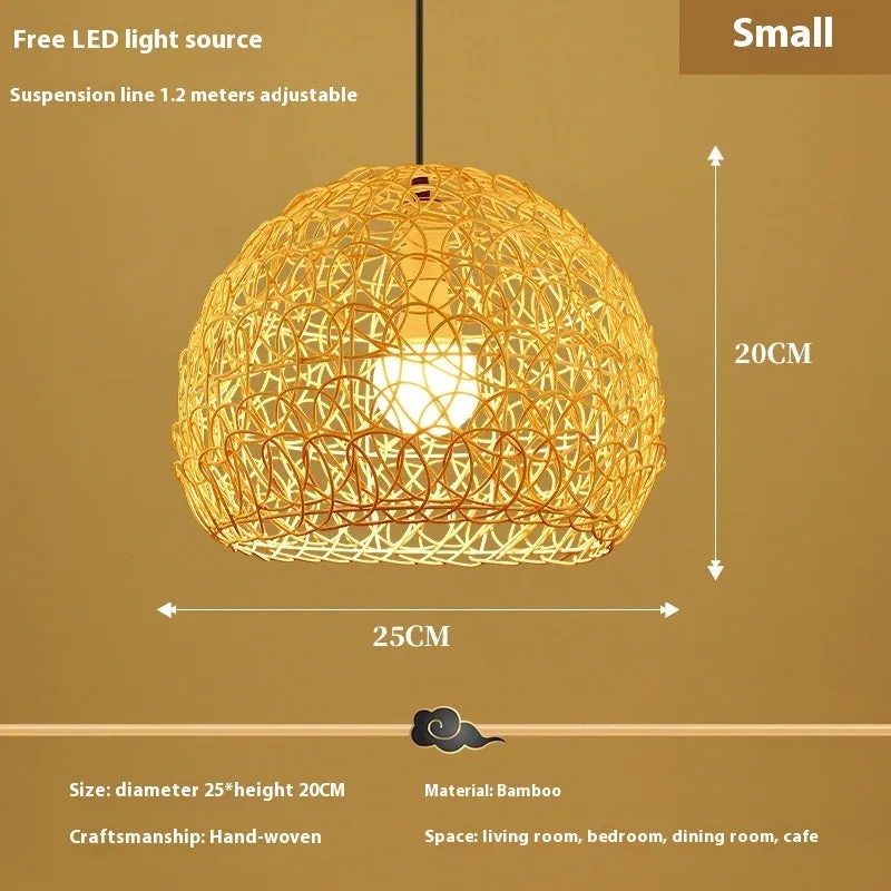 Rattan straw hat chandelier pendant light in 25cm diameter natural colour