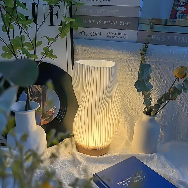 Japanese style bamboo desk lamp curve small USB dimming model in natural bamboo finish