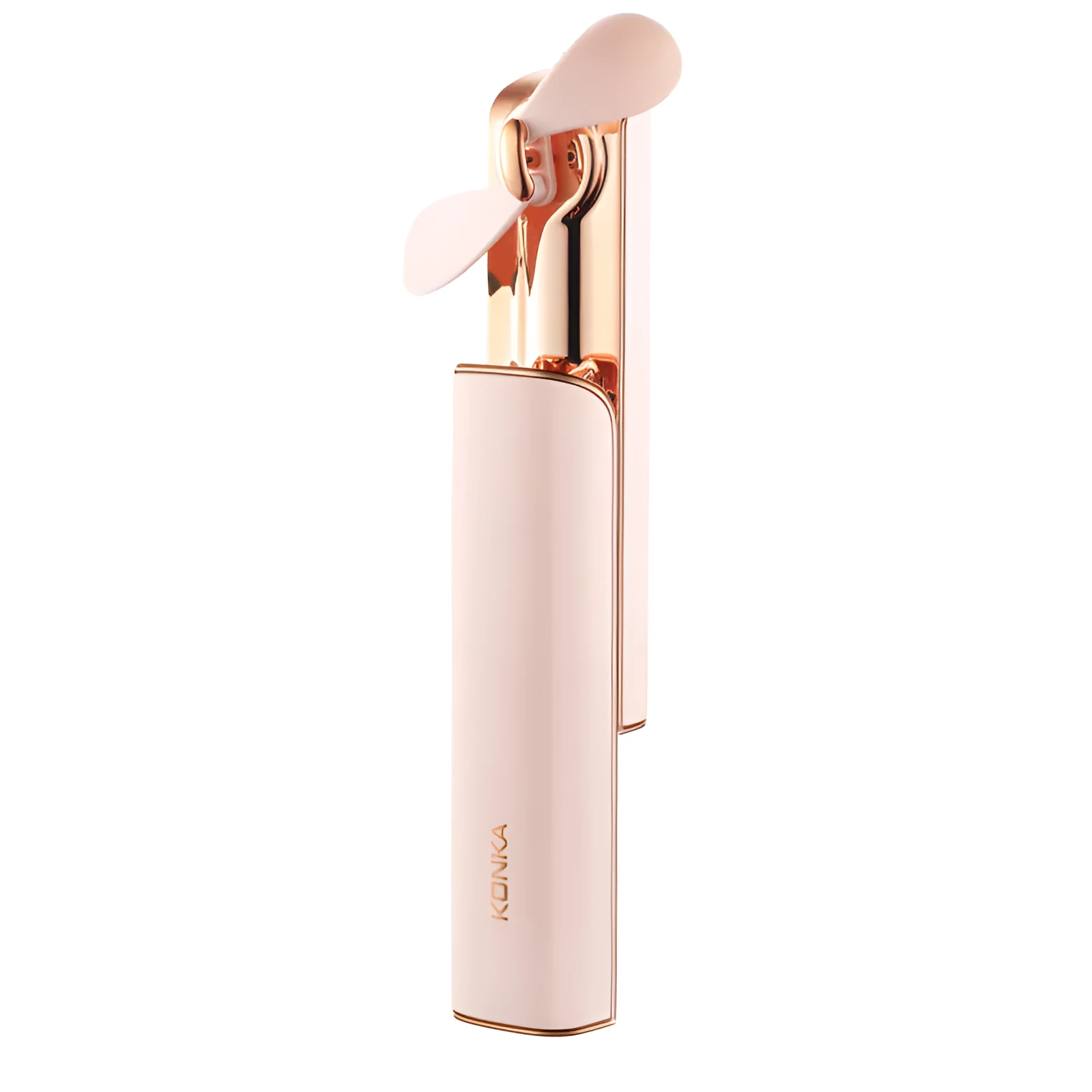 Pink handheld folding USB rechargeable fan with two-speed mechanical switch