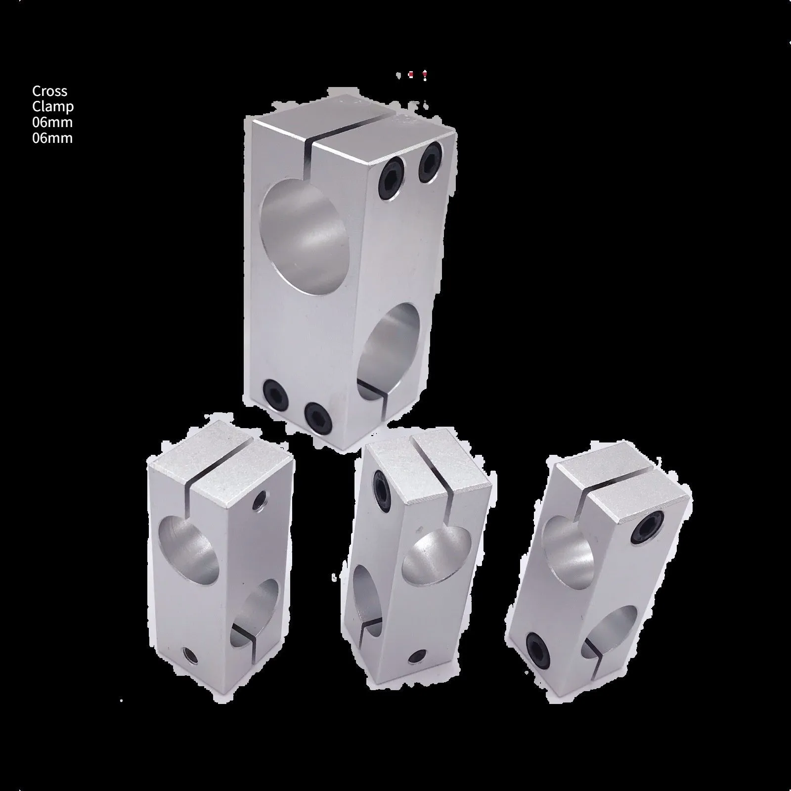 Aluminium alloy cross clamp fixing clip with same diameter aperture in cuboid shape